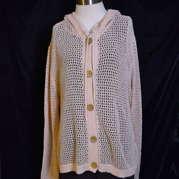 NWT New W/Tag CHARLIE B Pearl Picot Knit Hooded Cardigan Sweater Buttons Size XL - Picture 1 of 9